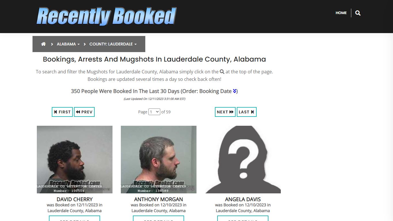 Bookings, Arrests and Mugshots in Lauderdale County, Alabama